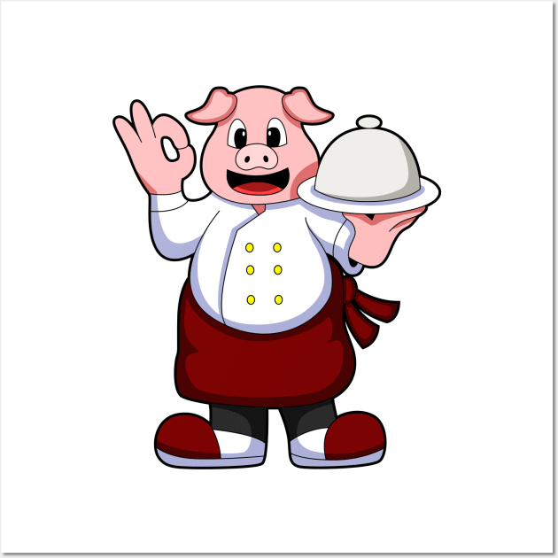 Pig as Cook with Cooking apron & Serving plate Wall Art by Markus Schnabel